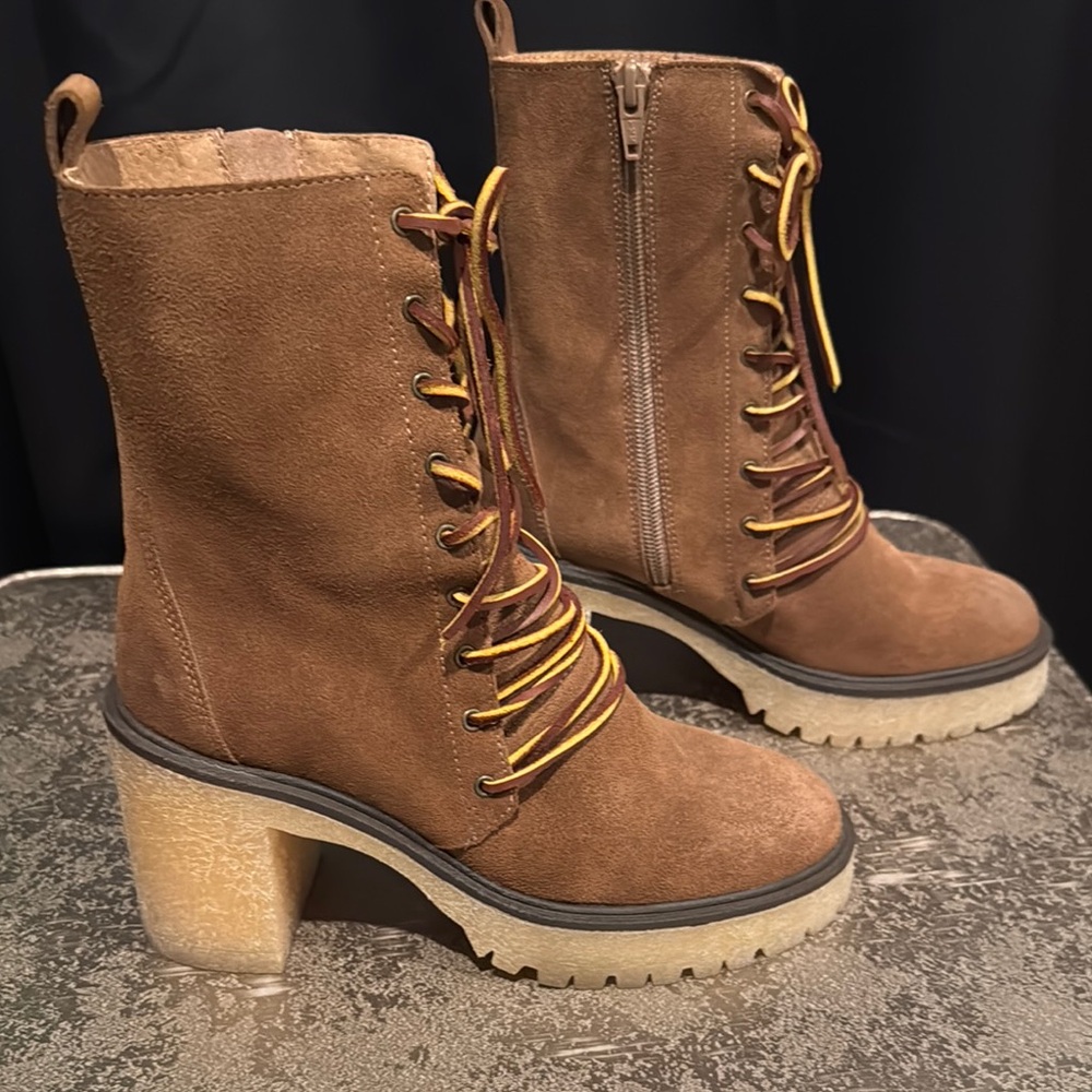Brown Suede Lace-Up Ankle Boots